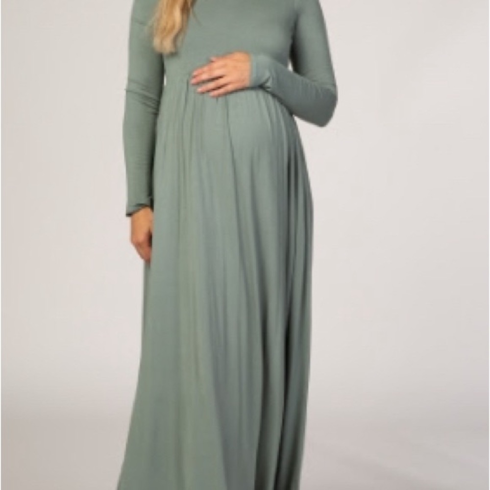 PinkBlush Off Shoulder Maternity Maxi Dress (Sage Green)